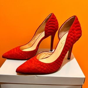 Red suede Jessica Simpson pumps